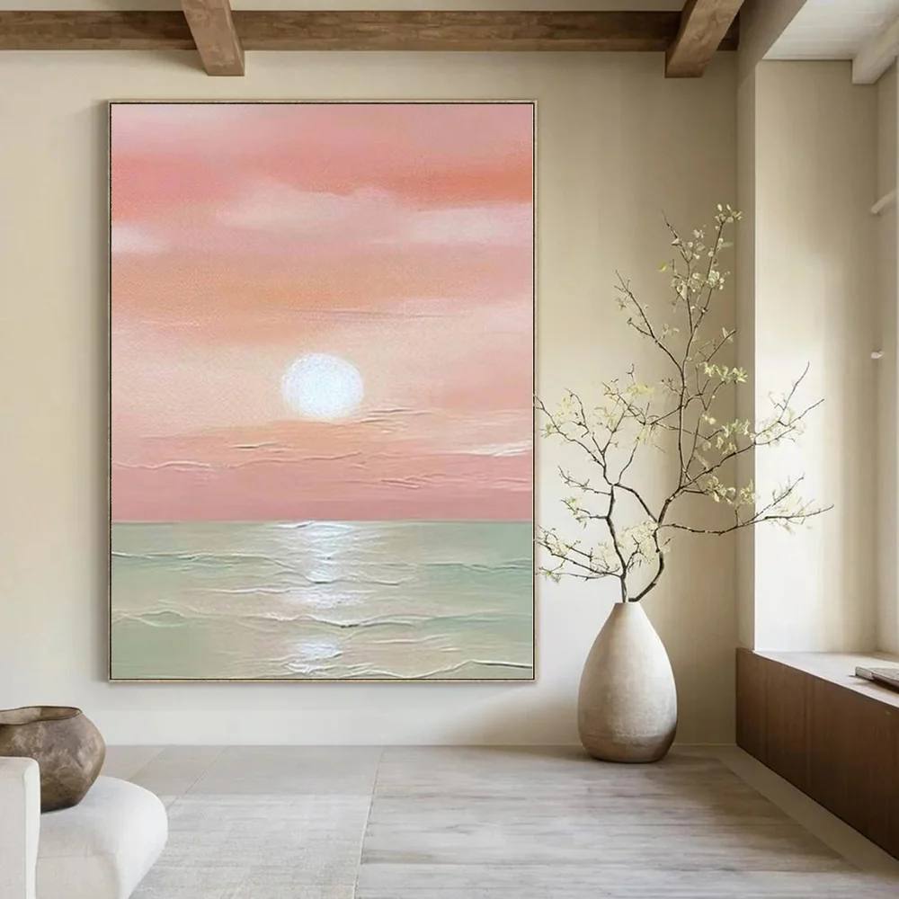 White Hand-painted Sea Coastal Canvas Wall Art N81WJ